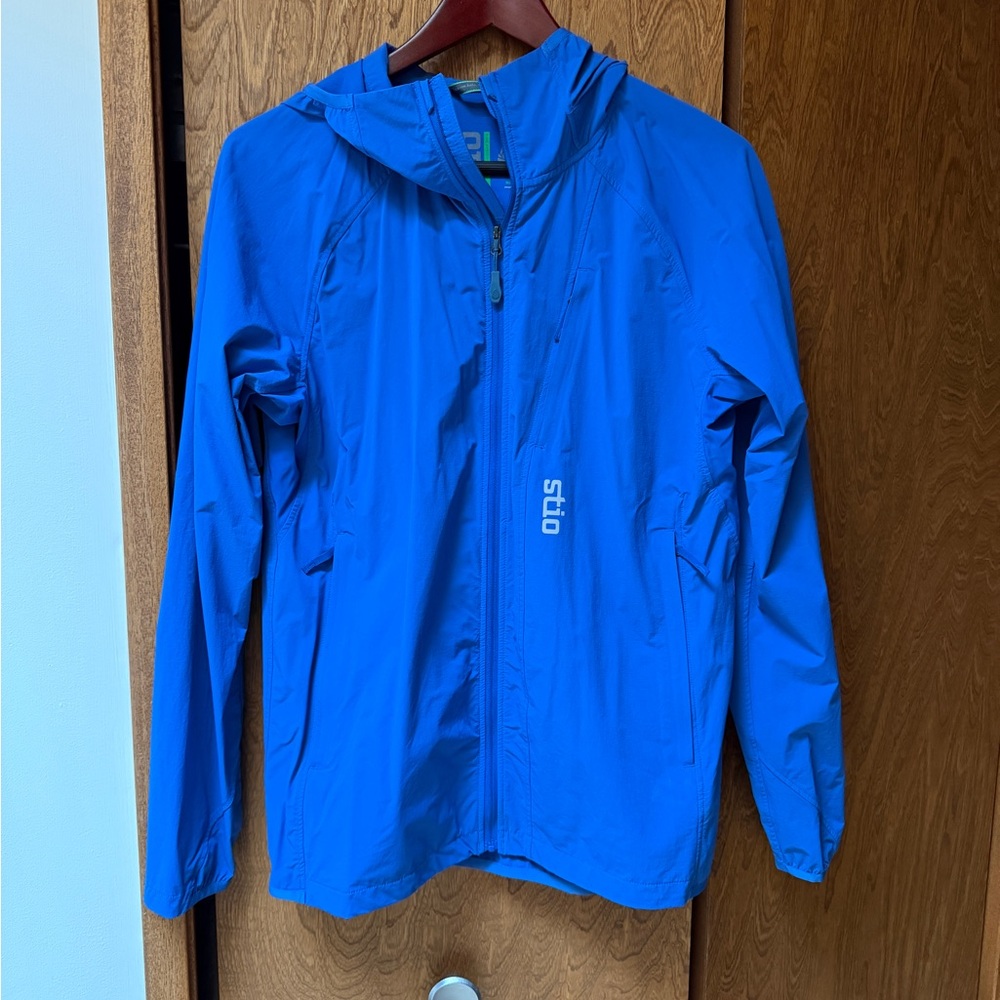 Stio Men’s Small Hooded Lightweight Shell Jacket Blue– Worn Once Jackson Hole WY